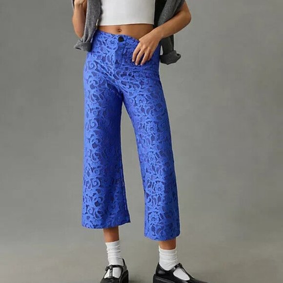 Anthropologie Maeve 32 NWT The Colette Lace Cropped Wide-Leg Pants Blue